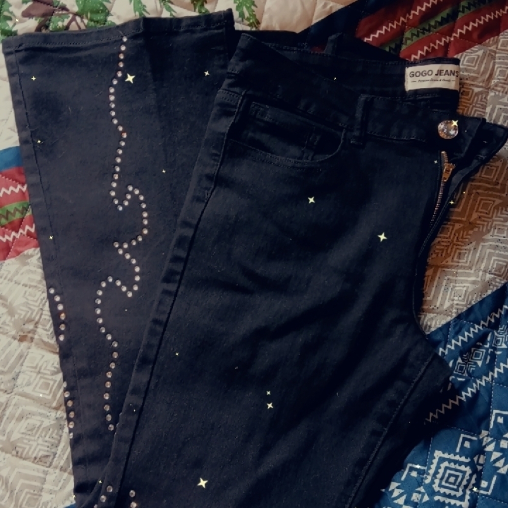 GOGO Black Boot Cut Jeans with Star Studs